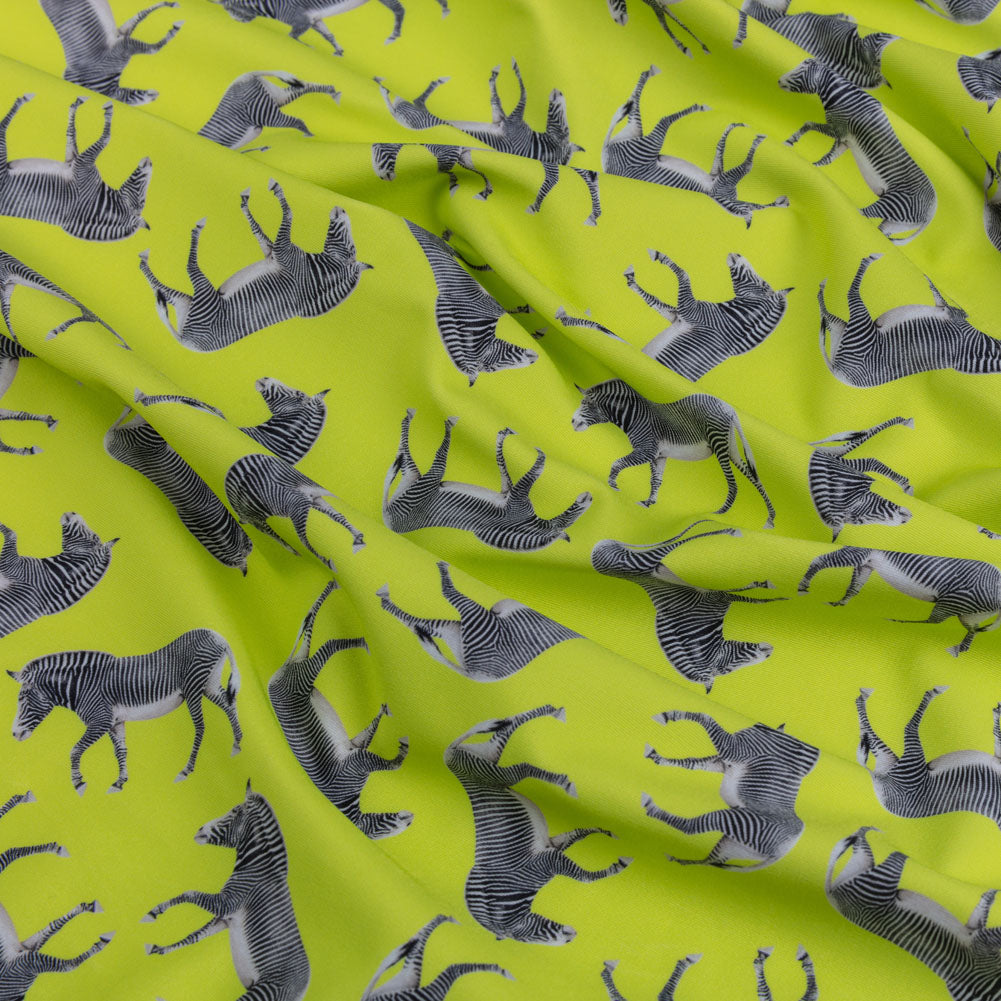Compression Swimwear Tricot, UV Protective with Aloe Vera Microcapsules - Neon Lemon Zebras - Caye Collection - Joann Fabrics