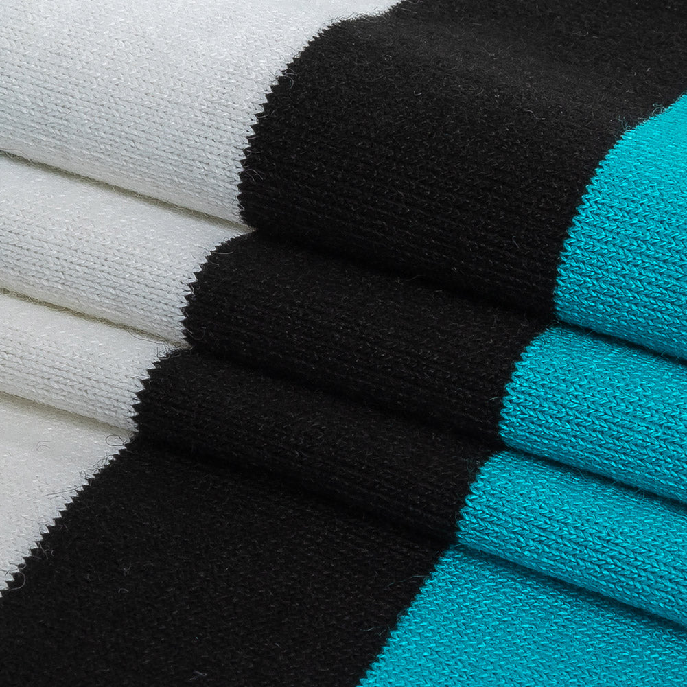 Turquoise, Black and White Awning Stripes Stretch Polyester Jersey - Joann Fabrics