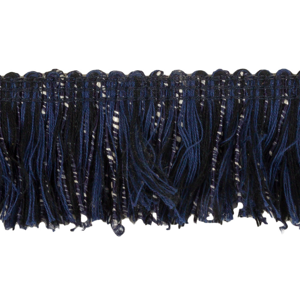 Black, Navy and White Mottled Cotton Brush Fringe Trim - 1.5