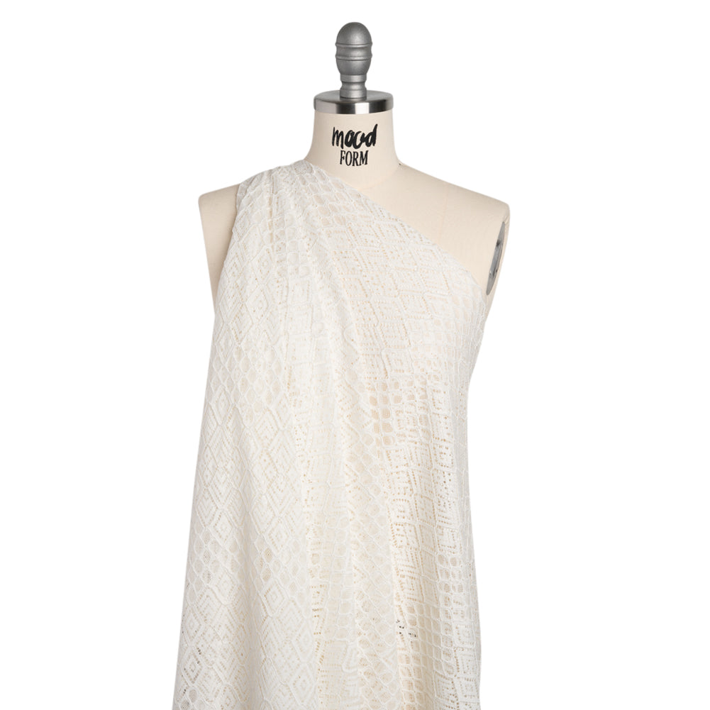 Corded Lace with Finished Edges - Ivory Decorated Diamond Stripes - Joann Fabrics