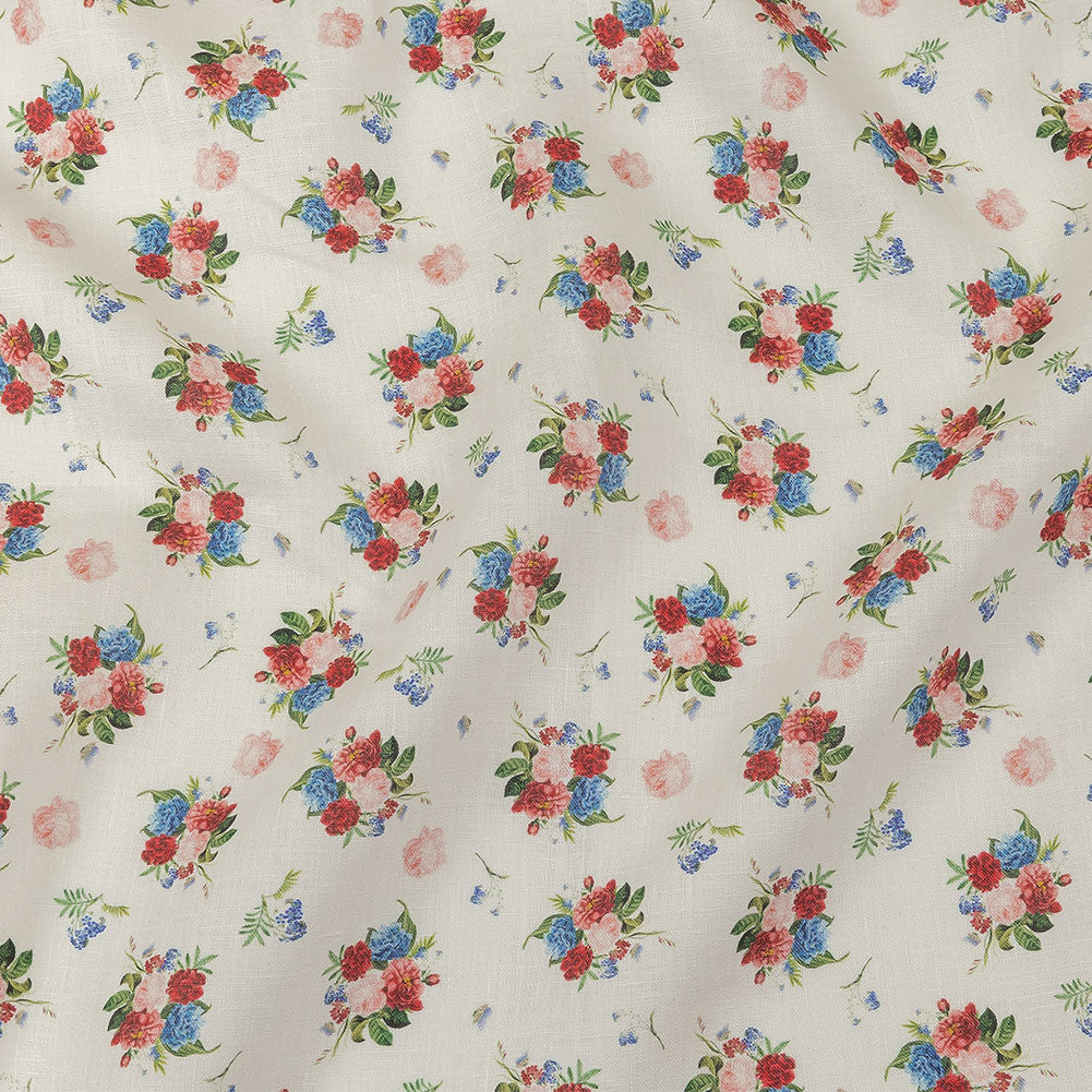 Pink, Blue and White Perfect Posies Medium Weight Linen Woven - Joann Fabrics