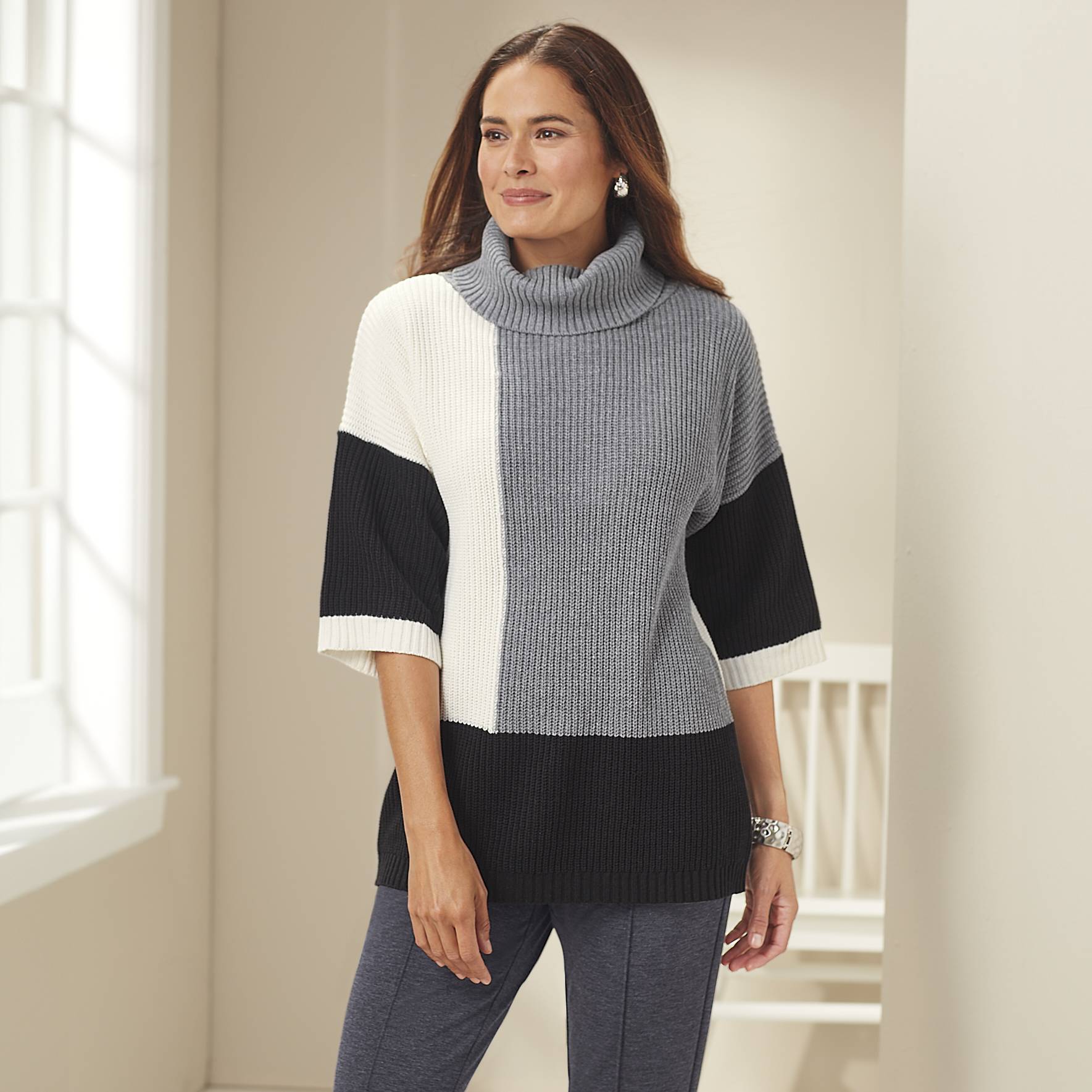 Colorblock Cowlneck, Elbow-Length Sleeves, Ribbed Trim - Northstyle Catalog
