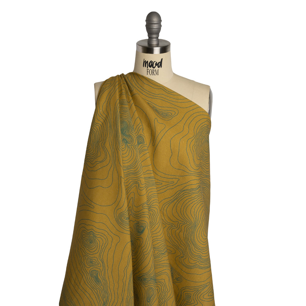 Linen and Rayon Woven - Olive and Hunter Green Abstract Lines - Topographic Map Print - Mood Exclusive Acadia Collection - Joann Fabrics