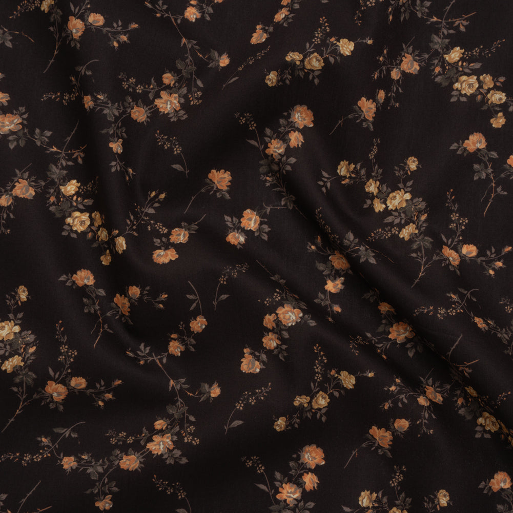 Liberty Fabrics Tana Lawn® - Elizabeth Brown - Brown, Yellow and Dark Green Scattered Flowers - Joann Fabrics