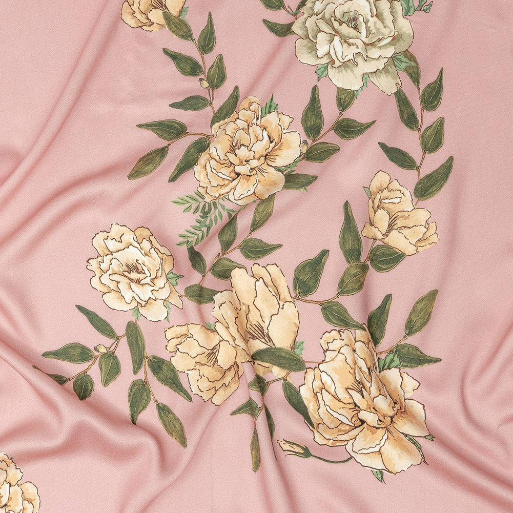 Rayon Challis - Pink and Yellow Roses - Grazie Print - Mood Exclusive Viso Collection - Joann Fabrics