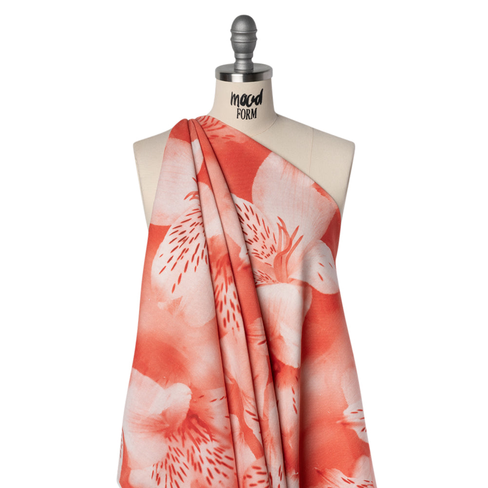 Linen and Rayon Woven - Coral Red and White Hazy Tiger Lilies Floral - Mood Exclusive Hazy Daze Print - Joann Fabrics
