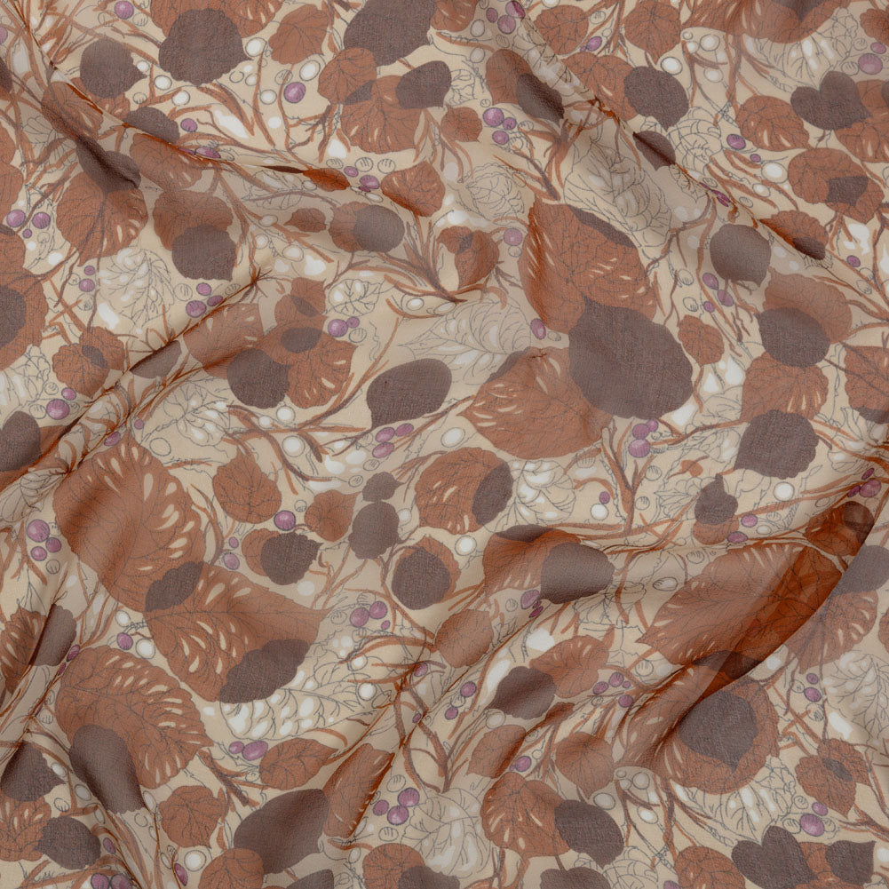 Cinnamon, Cream and Plum Leaves and Berries Silk Chiffon - Joann Fabrics