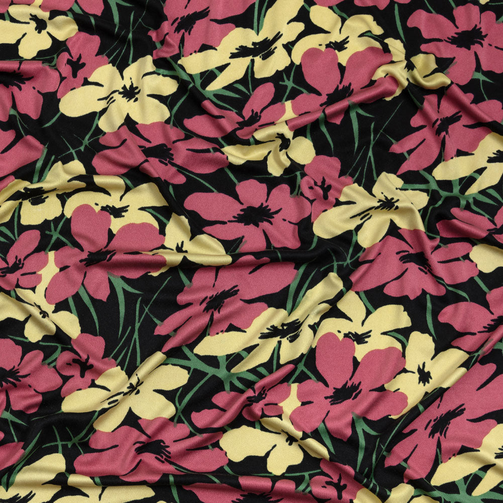 Black, Dark Rose and Yellow Floral Silk Jersey - Joann Fabrics