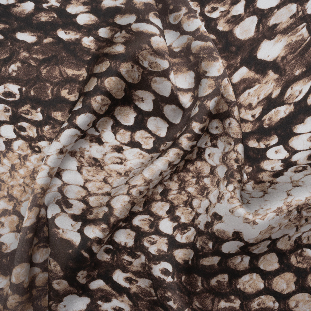 Silk Charmeuse Print 16MM, Made in Italy - Brown and Beige Giant Snakeskin - Joann Fabrics