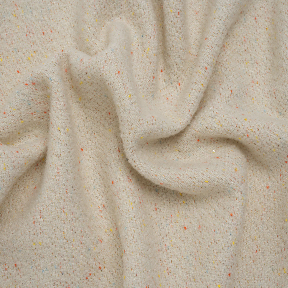 Wool Blend Chevron Twill Tweed with Clear Baby Sequins - Off White with Rainbow Flecks - Joann Fabrics