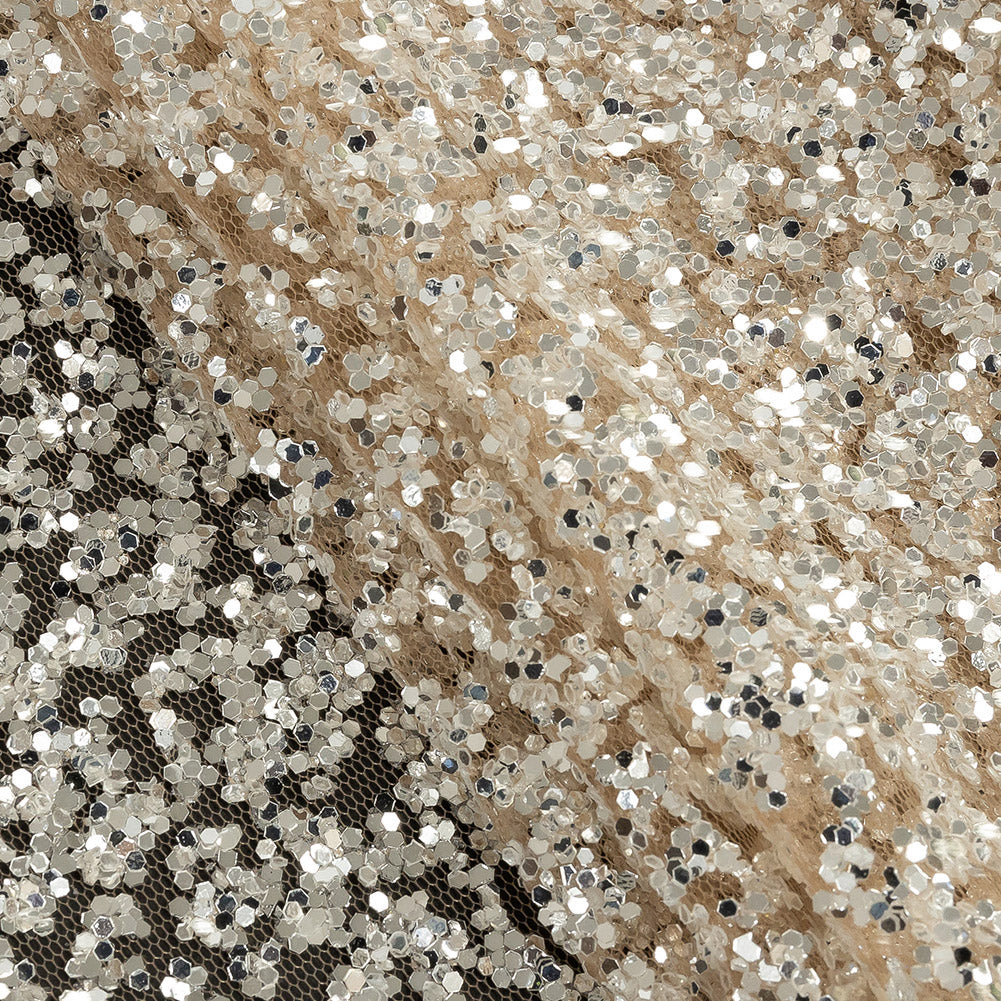 Tulle with Glitter Clusters - Light Nude with Platinum - Eminence Collection - Joann Fabrics
