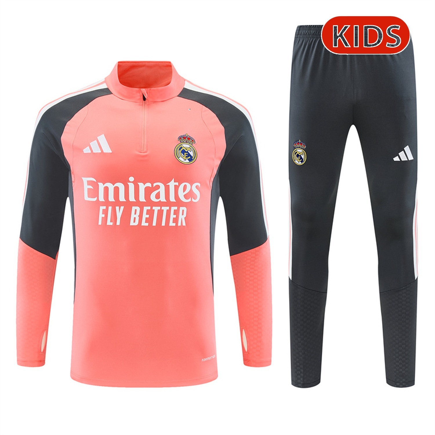Real Madrid 26-27 Kids Long Sleeve Training Set - Pink Top & Deep Grey Pants - UnitedFutballJersey
