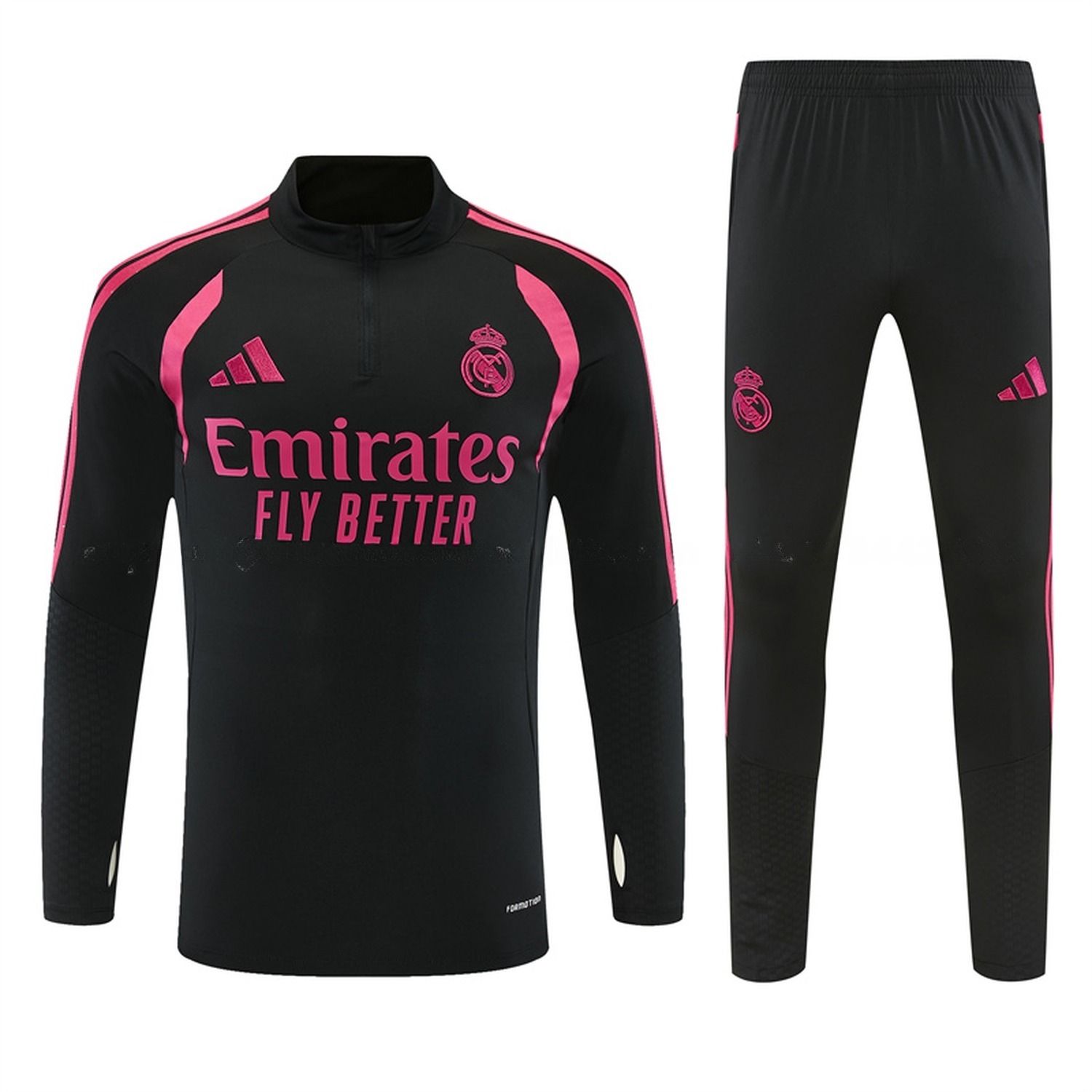 Real Madrid 26-27 With Rose Red Long Sleeve Training Set - Black Top & Black Pants - UnitedFutballJersey