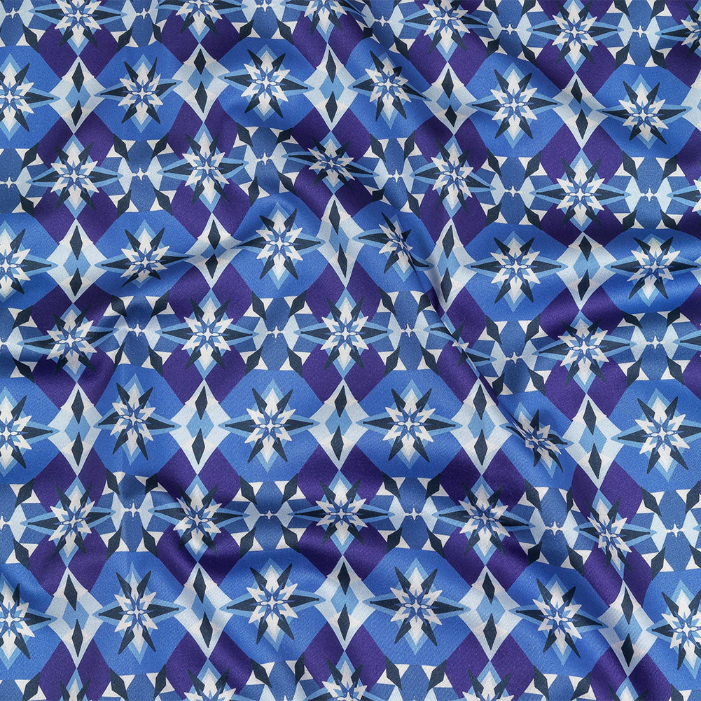 Stretch Cotton Sateen - Blue and Purple Geometric - Crystalline Culture Print - Mood Exclusive Indigo Collection - Joann Fabrics