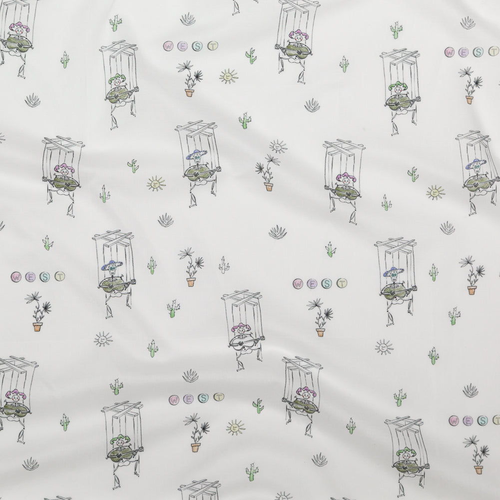 Cotton Voile - White Skeleton Marionettes - My Friend's Story Print - Mood Exclusive Crow Collection - Joann Fabrics