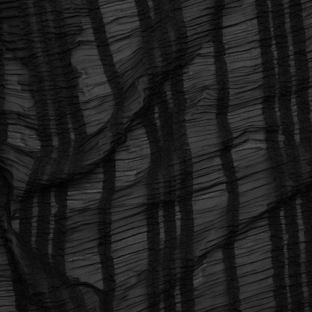 Ruched and Ruffled Sheer Polyester Woven - Black - Designer Deadstock - Joann Fabrics