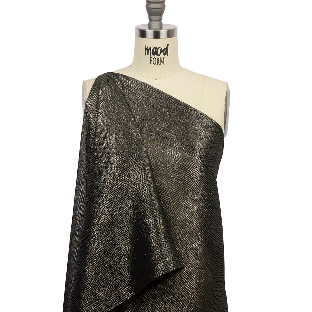 Polyester Chiffon Plisse with All-Over Foil - Black and Gold - Honey Collection - Joann Fabrics