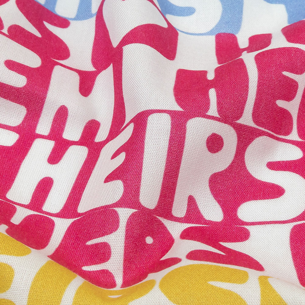 Mercerized Organic Egyptian Cotton Voile - Pink, Yellow and Blue Pronoun Stripes - More Than Words Print - Mood Exclusive Pride Collection - Joann Fabrics