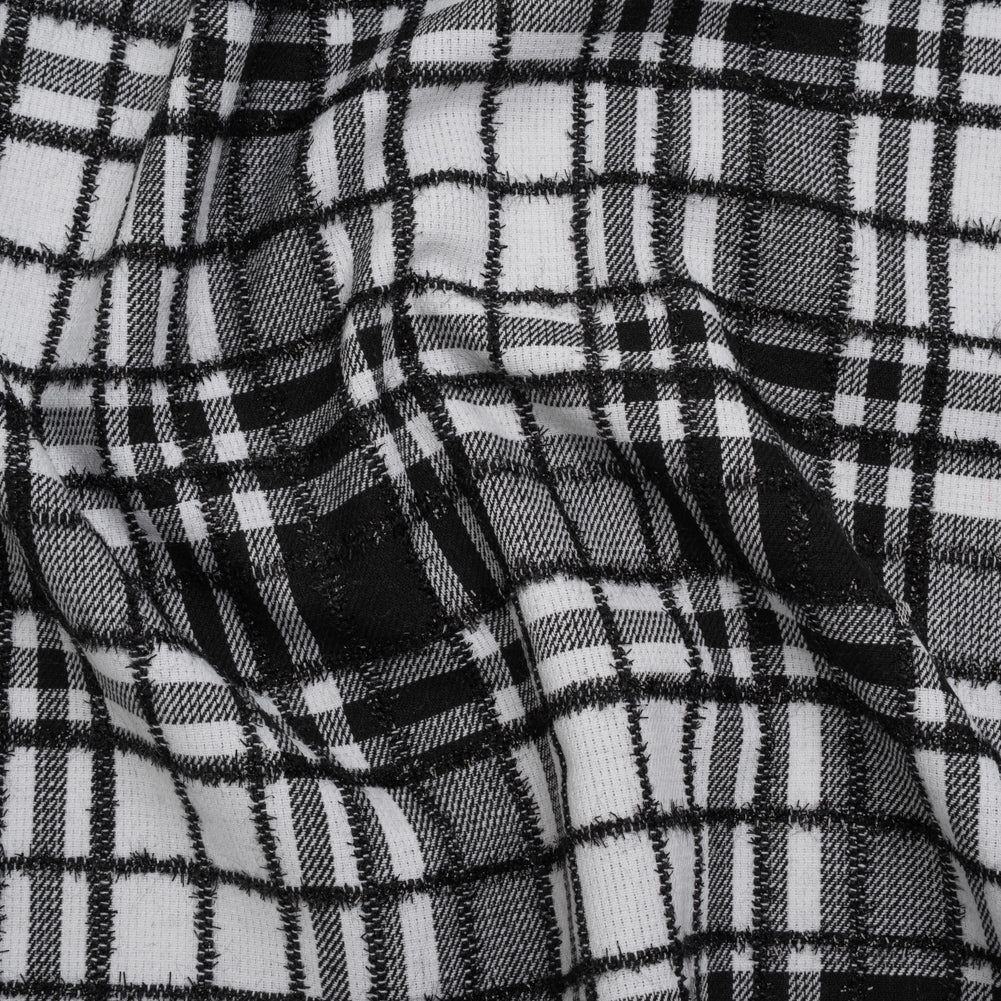 Polyester Blend Twill Tweed with Eyelash Fringe - Black and White Plaid - Joann Fabrics