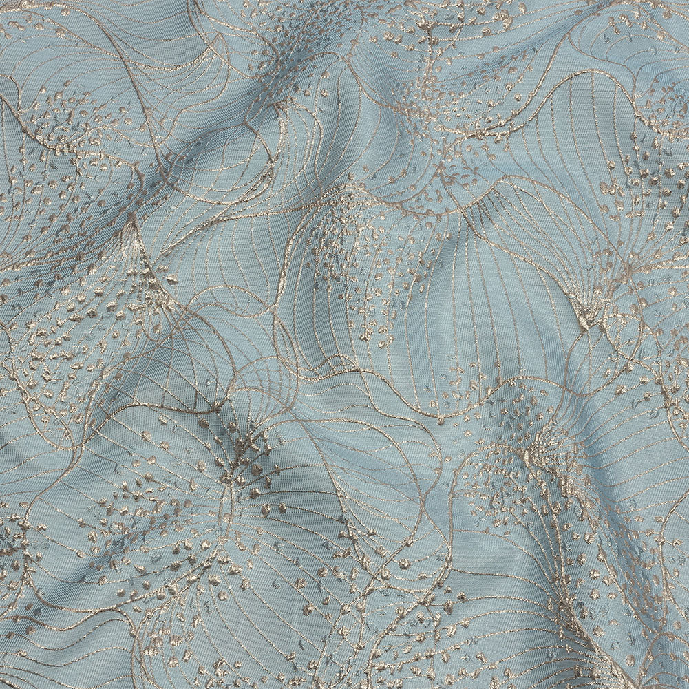 Metallic White Gold and Pale Blue Lines and Dots Luxury Brocade - Joann Fabrics