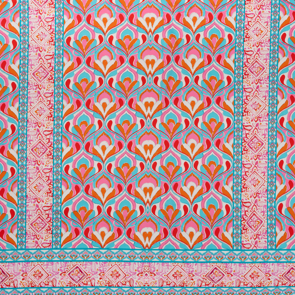 Stretch Cotton Sateen Panel - Turquoise, Pink and Orange Floral Ogees and Stripes - Designer Deadstock - Joann Fabrics