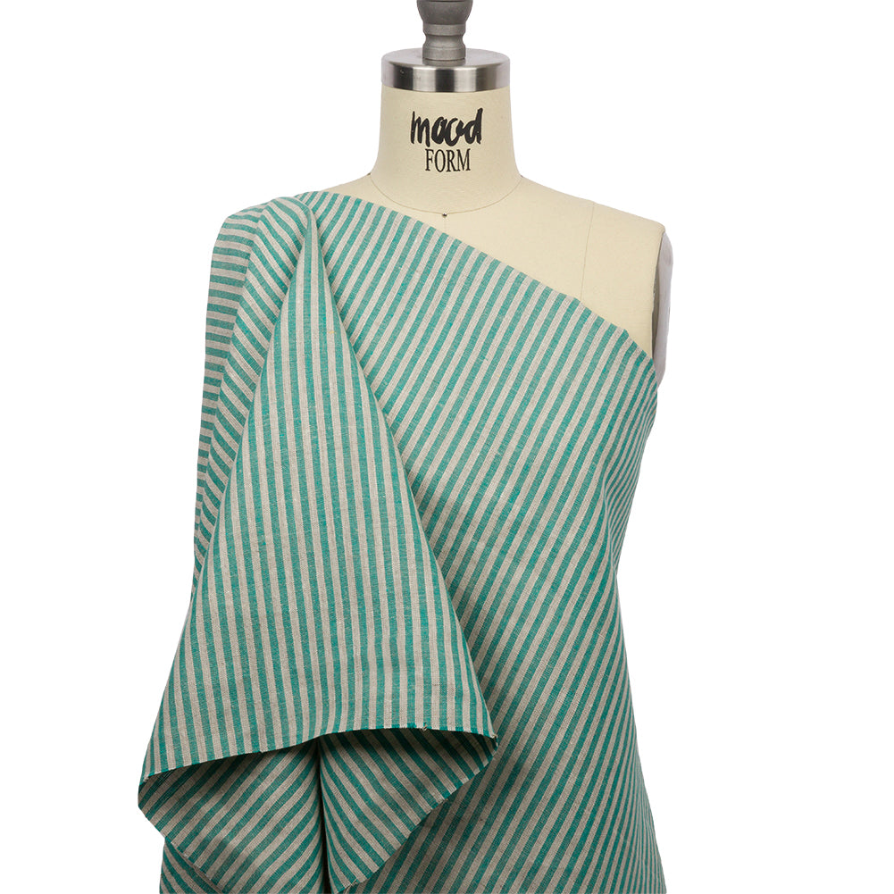 Turquoise and Oatmeal Striped Medium Weight Linen Woven - Joann Fabrics