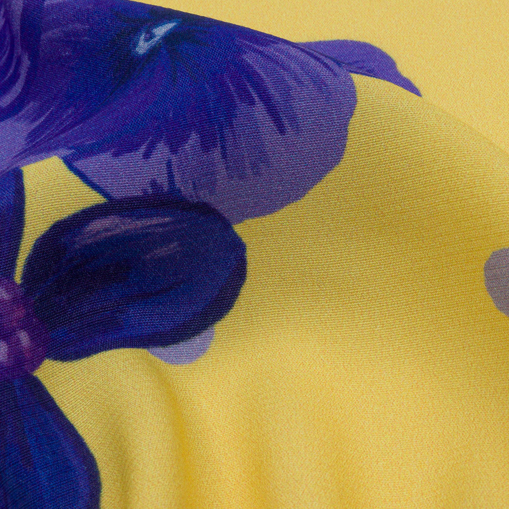 Sustainable Viscose Crepe Print - Yellow and Blue Floral and Polka Dots - Mood Exclusive Treasures Renewed - Joann Fabrics