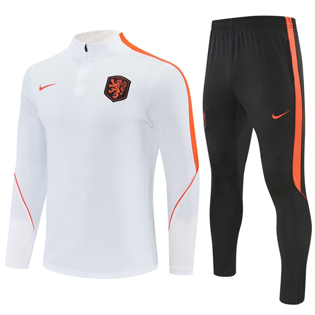 Netherlands 2026 Long Sleeves Training Set - White With Orange Accents Top & Black Pants - UnitedFutballJersey