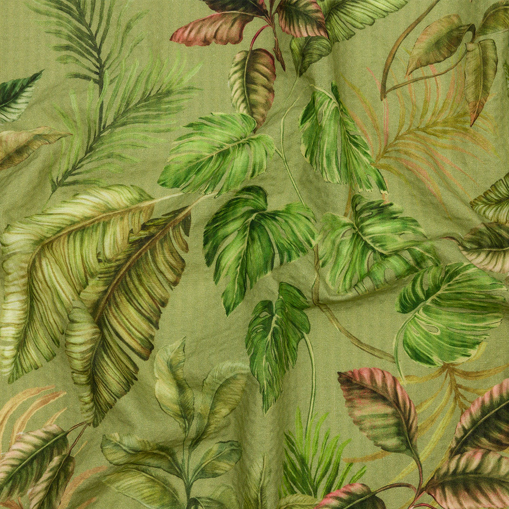 Cotton and Viscose Striped Seersucker Print - Green Leaves - Mood Exclusive Tropic Royale - Joann Fabrics