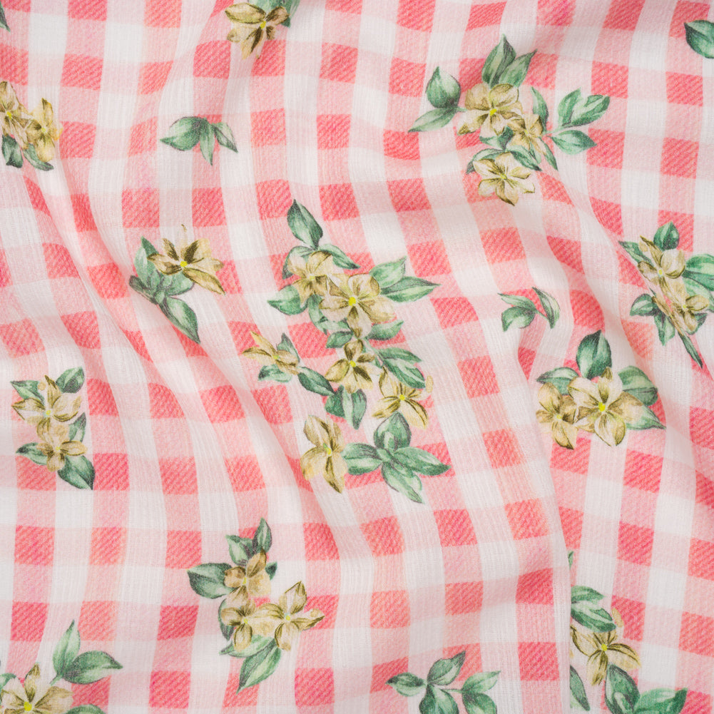 Slubbed Gauzy Cotton Woven - White and Yellow Flowers on Pink Gingham - Mood Exclusive Picnic Petals Print - Joann Fabrics