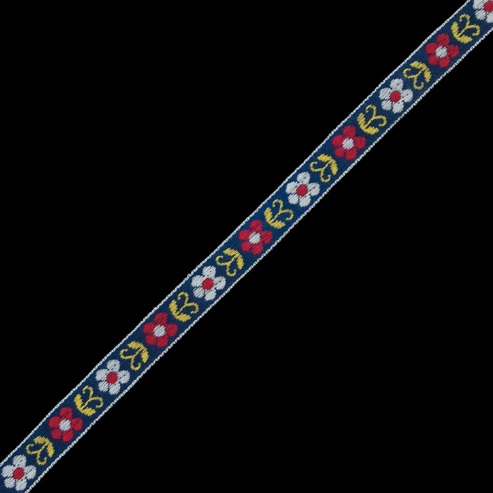 Red and Blue Floral German Jacquard Ribbon - 0.5