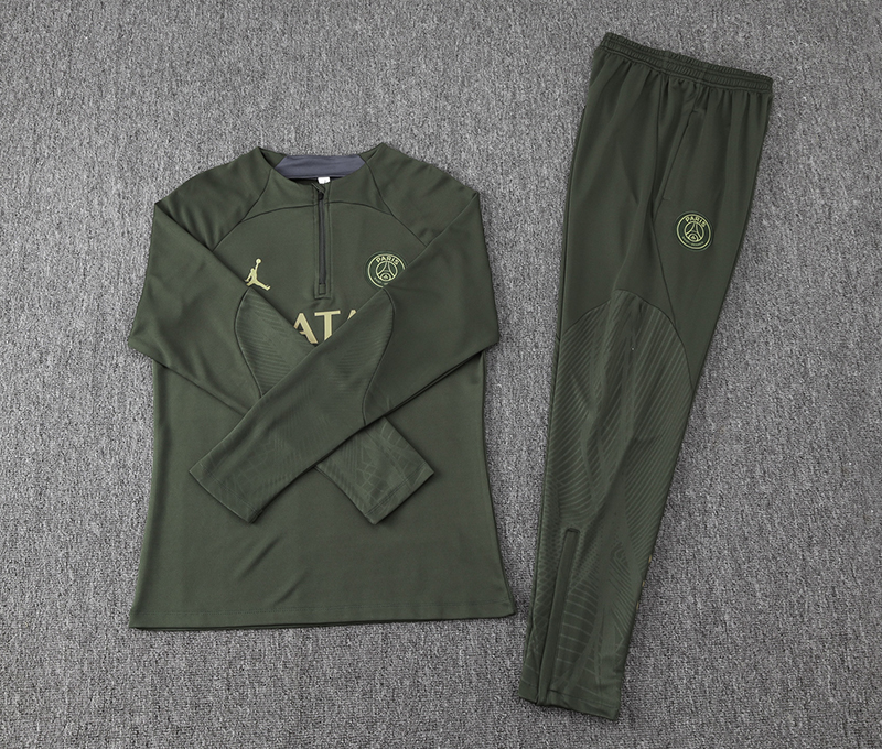 2023-2024 Psg Paris Saint-Germain Half-Pull Training Suit Army Green Set