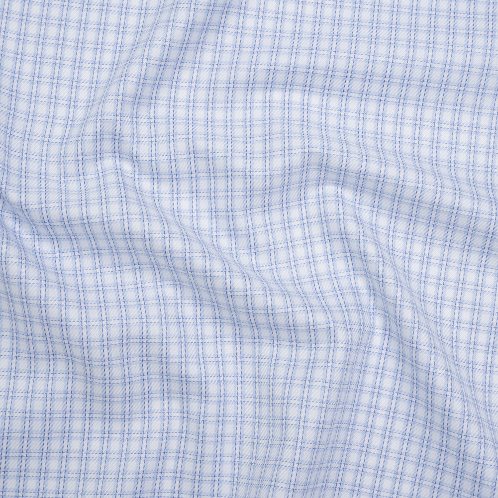 Cotton Twill Shirting - Sky, Medium Blue and White Checked Plaid - Deadstock - Joann Fabrics