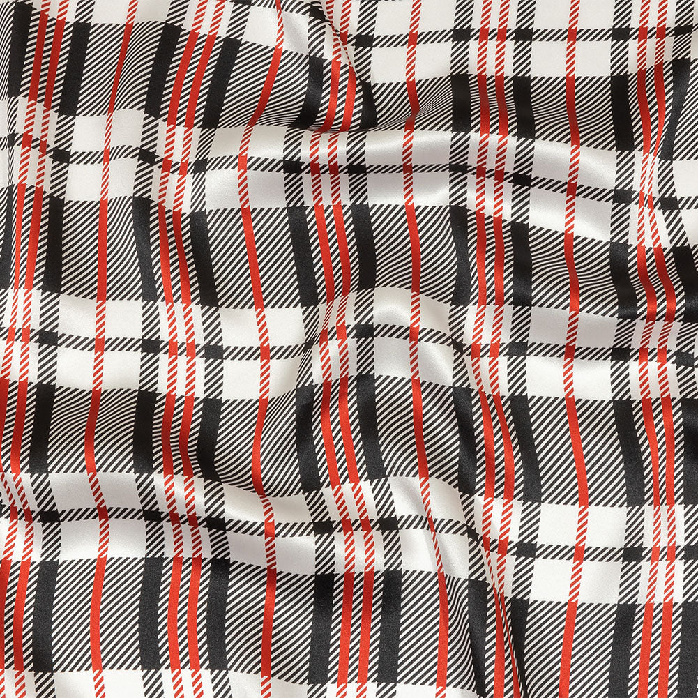 Balenciaga Italian Red, Black and White Plaid Silk Charmeuse - Joann Fabrics