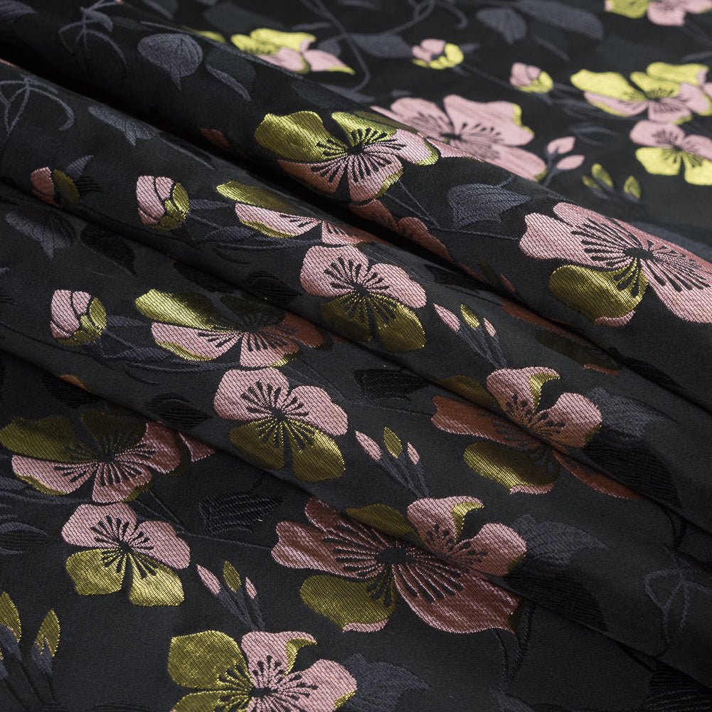 Black, Pink and Lime Reversible Floral Brocade - Joann Fabrics