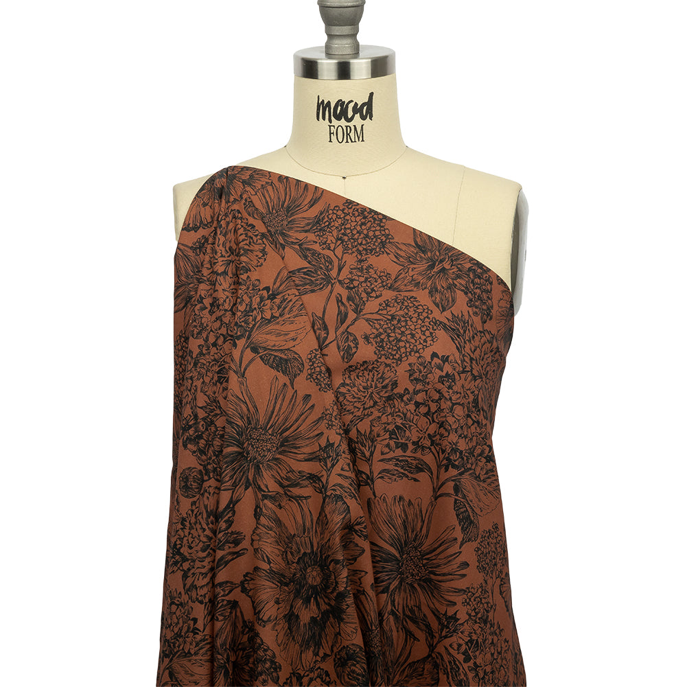 Cotton Voile - Brown and Black Floral - Ephemeral Flora Print - Mood Exclusive Serengeti Collection - Joann Fabrics