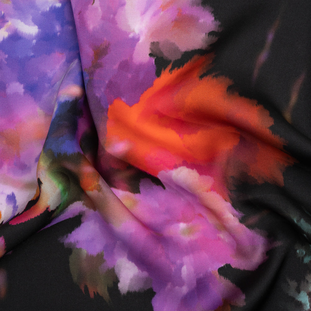 Sustainable and Recycled Viscose Satin Print - Purple, Red and Black Abstract Floral - Mood Exclusive Forest of Colors - Joann Fabrics