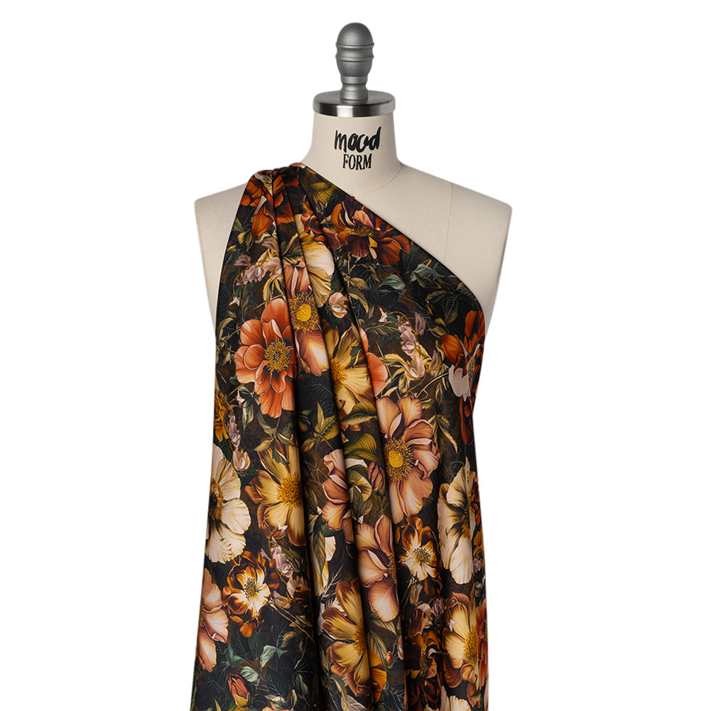 Polyester Satin - Peach, Green and Brown Floral - Mood Exclusive Camouflora Print - Joann Fabrics