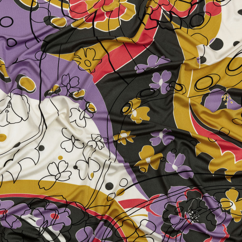 Lavender, Scarlet and Mustard Retro Floral Silk Jersey - Joann Fabrics