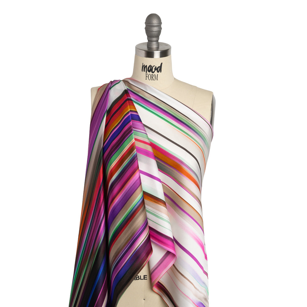 Silk Charmeuse Print - Purple, Brown and White Ombre Painted Stripes - Joann Fabrics
