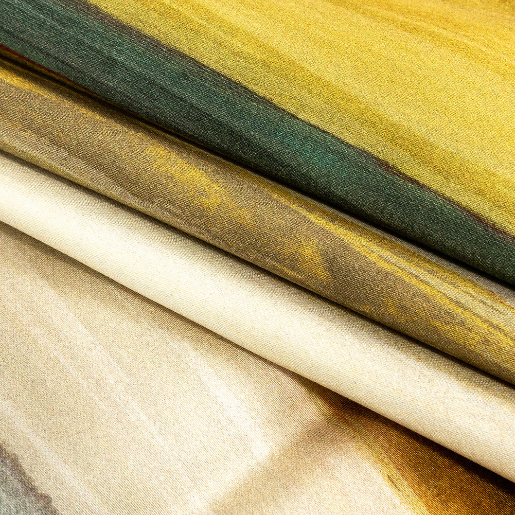 Stretch Cotton Sateen - Yellow and Royal Blue Painted Stripes - Nilotic Wasteland Print - Mood Exclusive Tumunyana Collection - Joann Fabrics