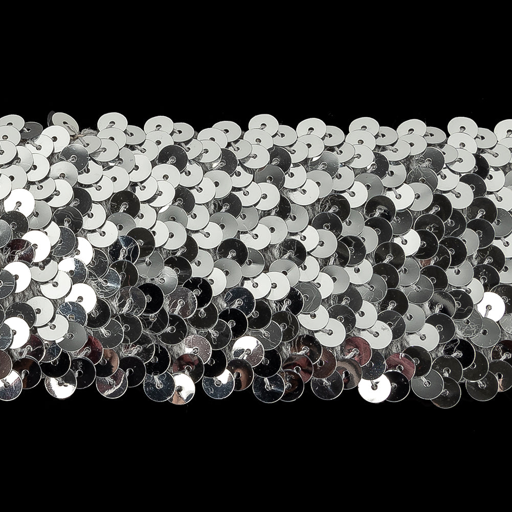 Silver Stretch Sequins Trim - 2.25