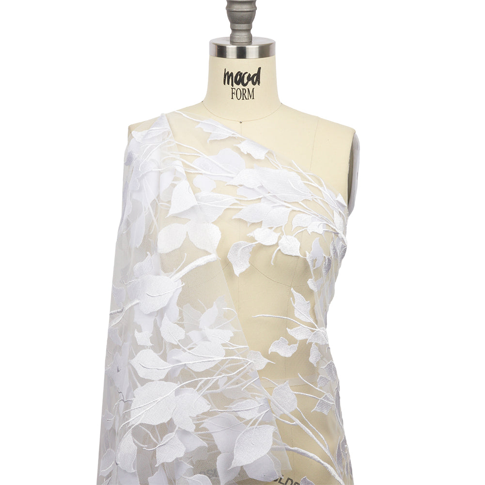 Embroidered Tulle Lace - White Leafy Branches - Magnolia Collection - Joann Fabrics