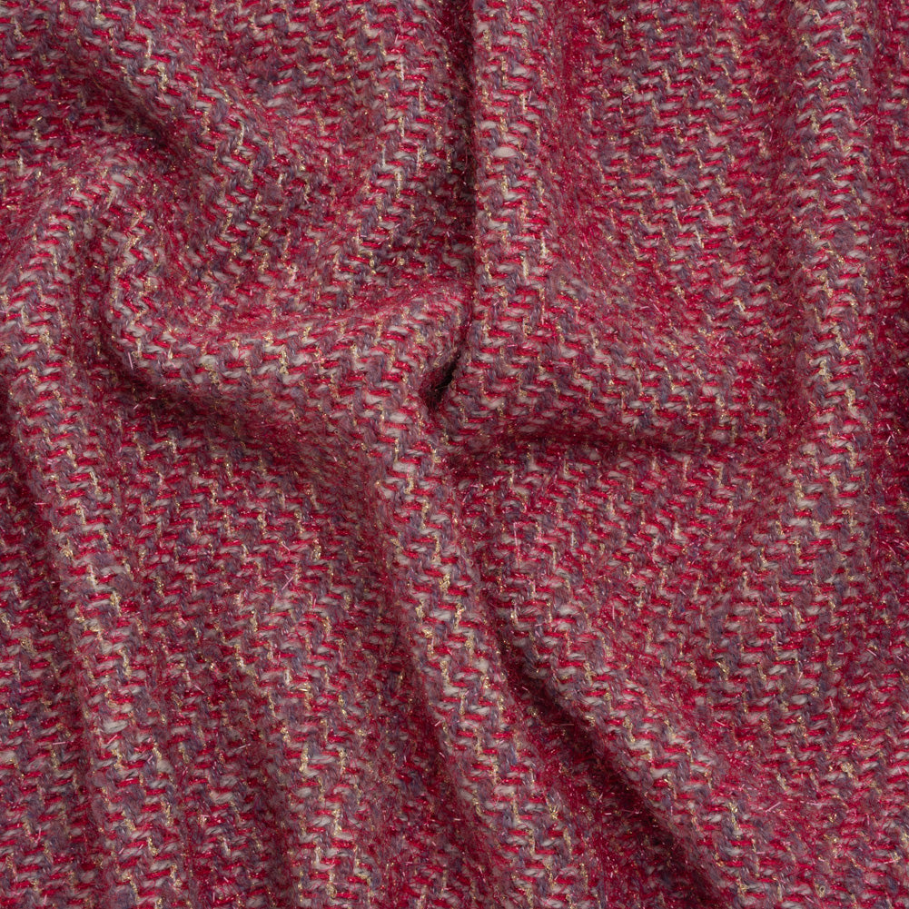 Polyester Twill Tweed with Metallic Eyelash Fringe - Magenta, Warm Purple and Gold - Joann Fabrics