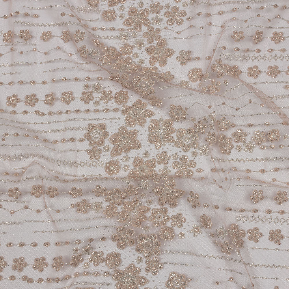 3D Puffy Glitter Tulle - Powder Pink and Silver Dotted Stripes and Floral Border - Joann Fabrics