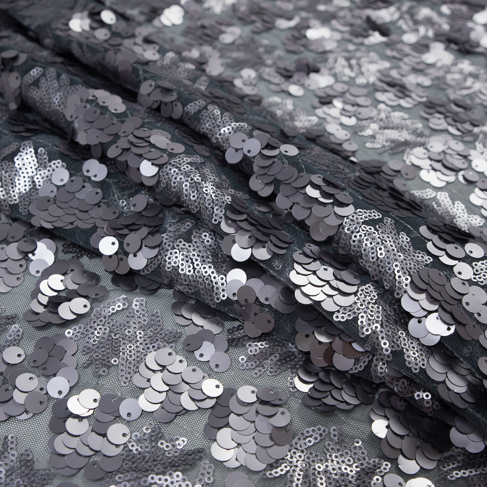 Mesh with Big and Little Sequins - Silver Abstract on Gray - Joann Fabrics