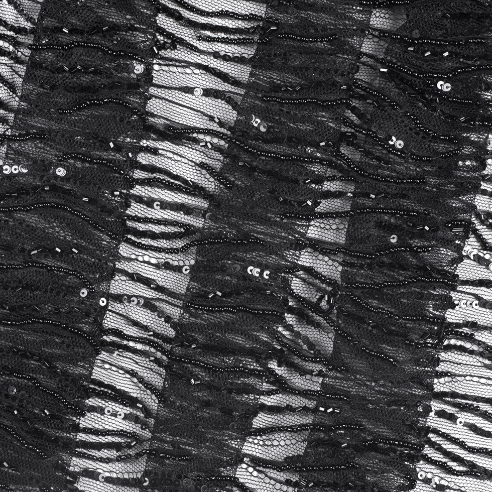 Beaded and Sequined Lace with Scallop Edge - Black Abstract - Joann Fabrics