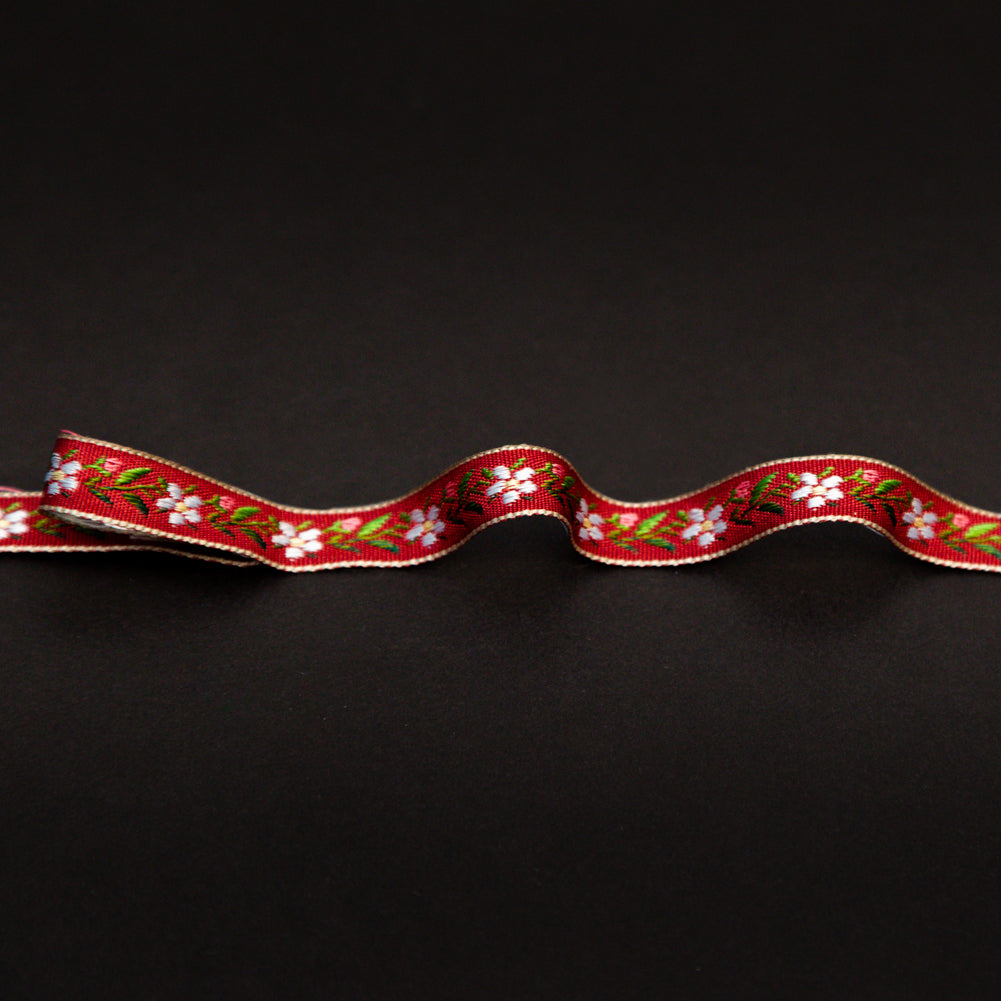 Italian Red Floral Jacquard Ribbon - 0.375