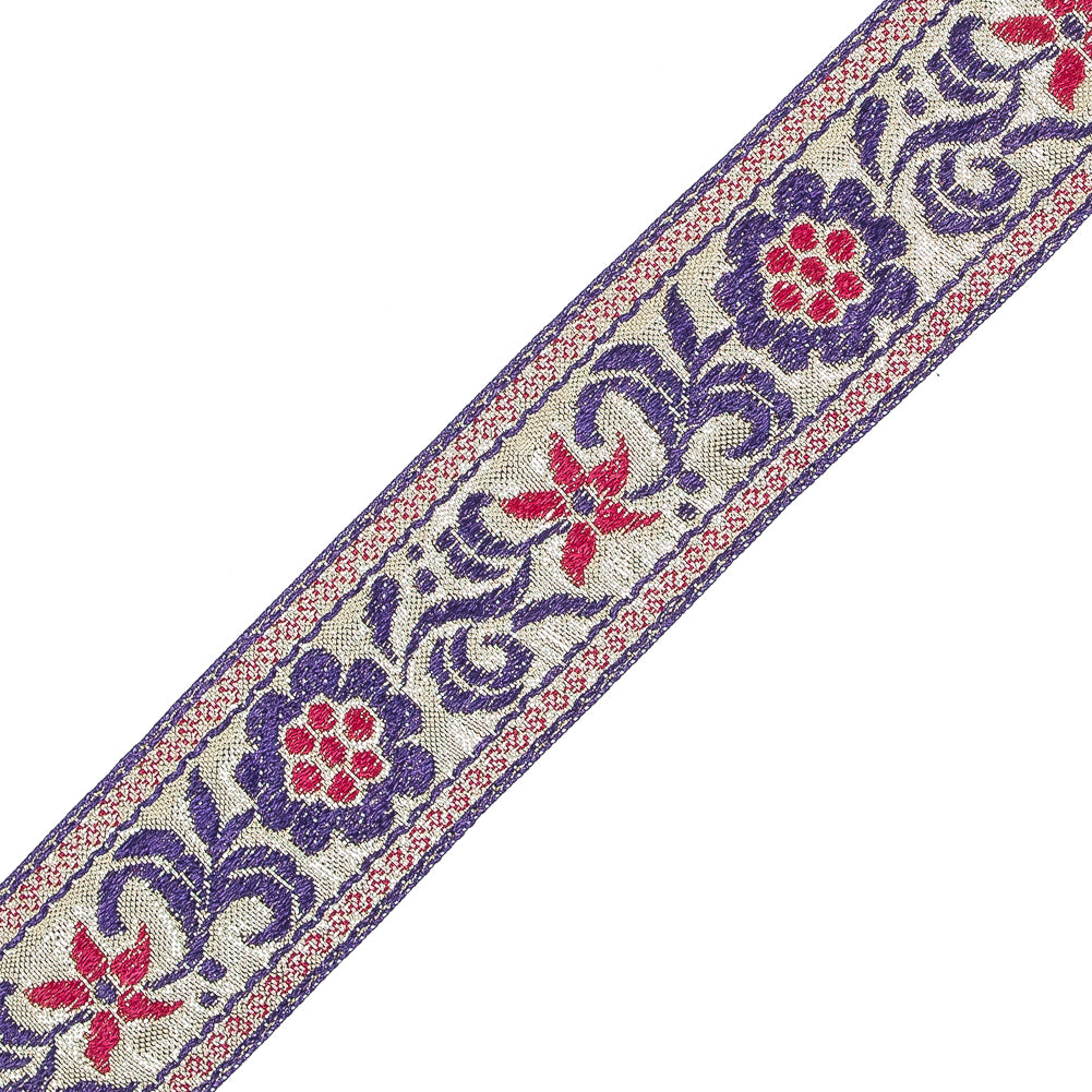 Metallic Gold and Purple Floral Jacquard Ribbon - 1.5