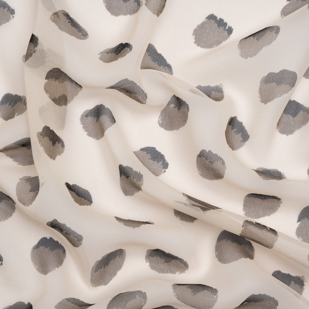 Cream, Black and Gray Brush Spots Silk Chiffon - Joann Fabrics